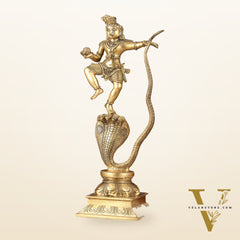 Brass Kalinga Krishna on Kaliya Naag Statue - 18" Height