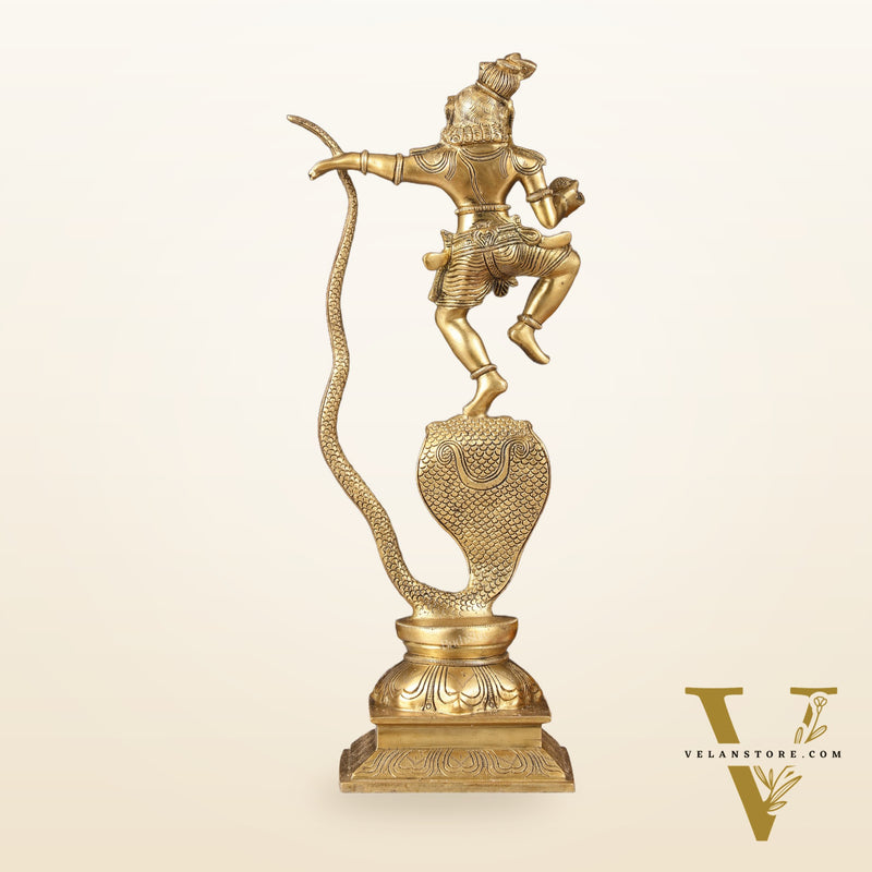 Brass Kalinga Krishna on Kaliya Naag Statue - 18" Height