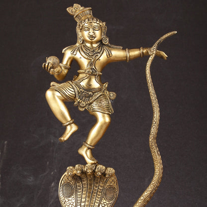 Brass Kalinga Krishna on Kaliya Naag Statue - 18" Height