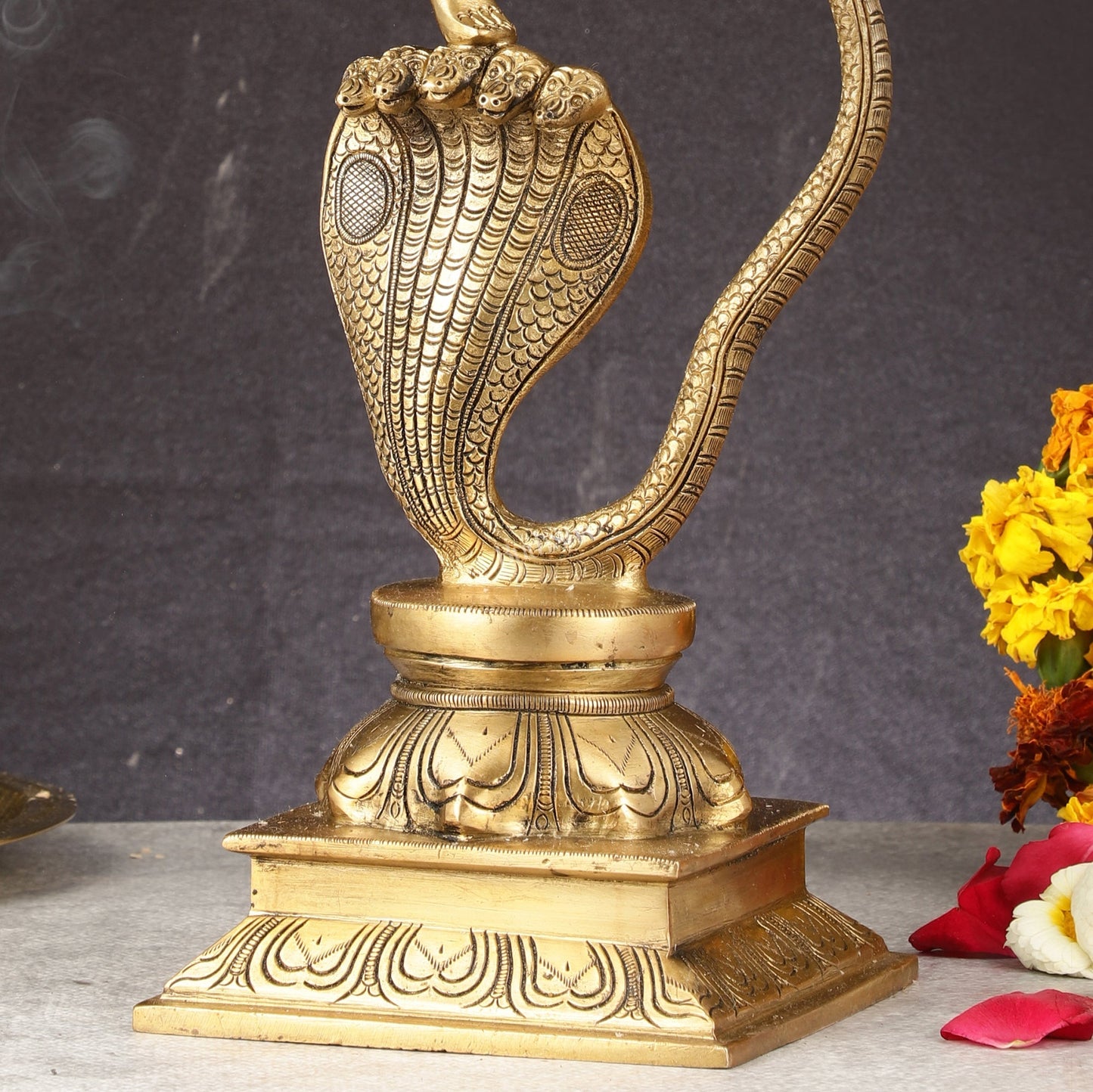 Brass Kalinga Krishna on Kaliya Naag Statue - 18" Height