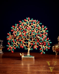 Brass Kalpavriksha tree for tables 11" stonework