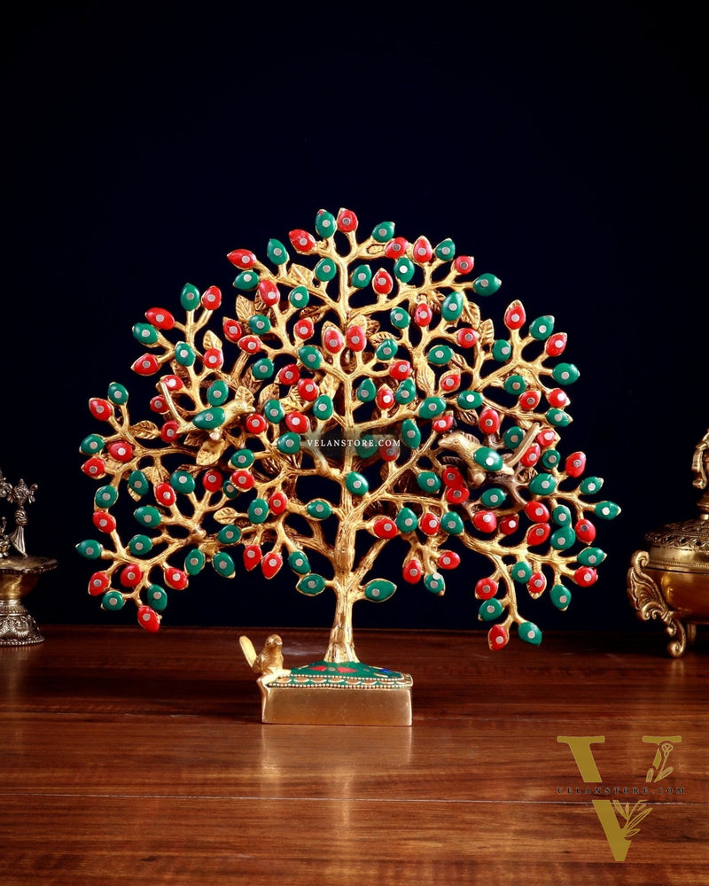 Brass Kalpavriksha tree for tables 11" stonework