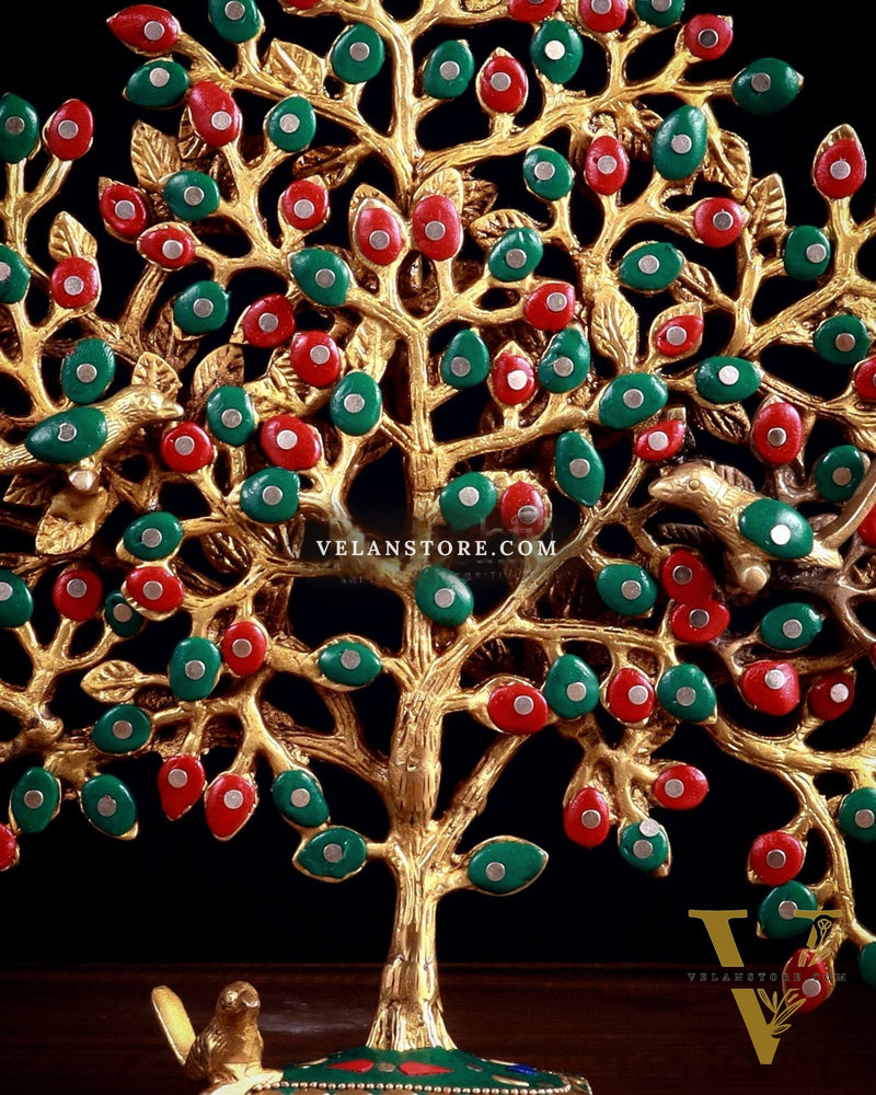 Brass Kalpavriksha tree for tables 11" stonework