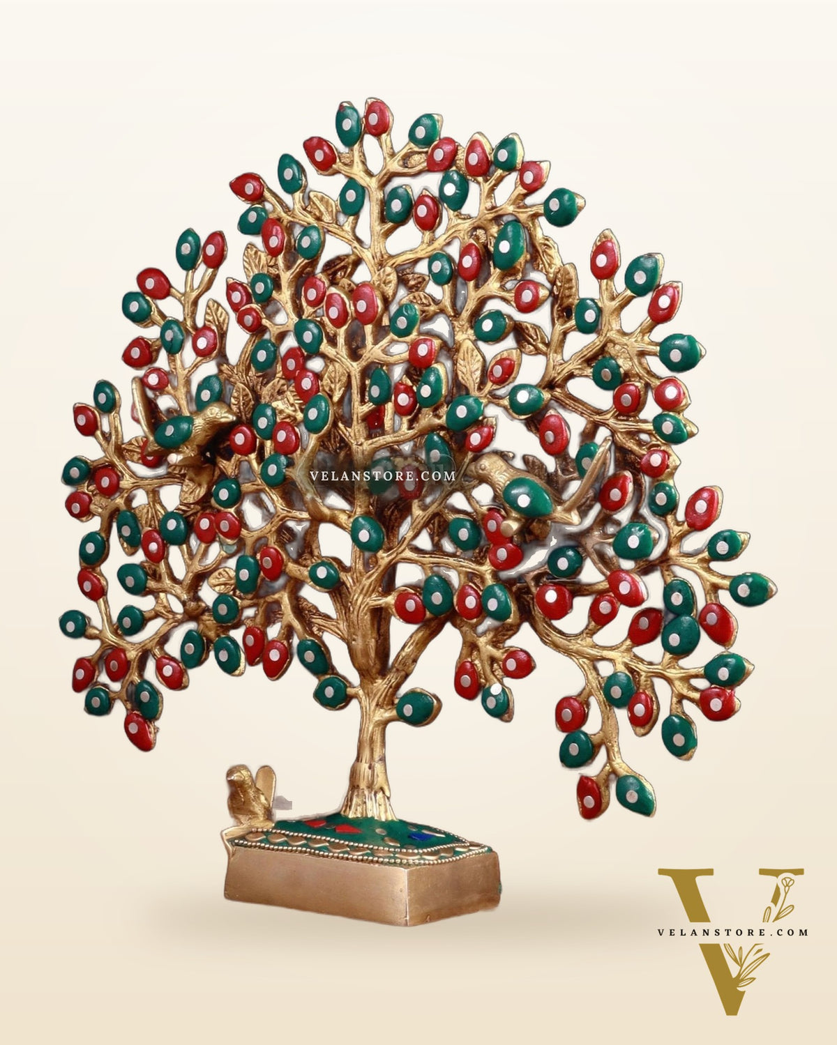 Brass Kalpavriksha tree for tables 11" stonework