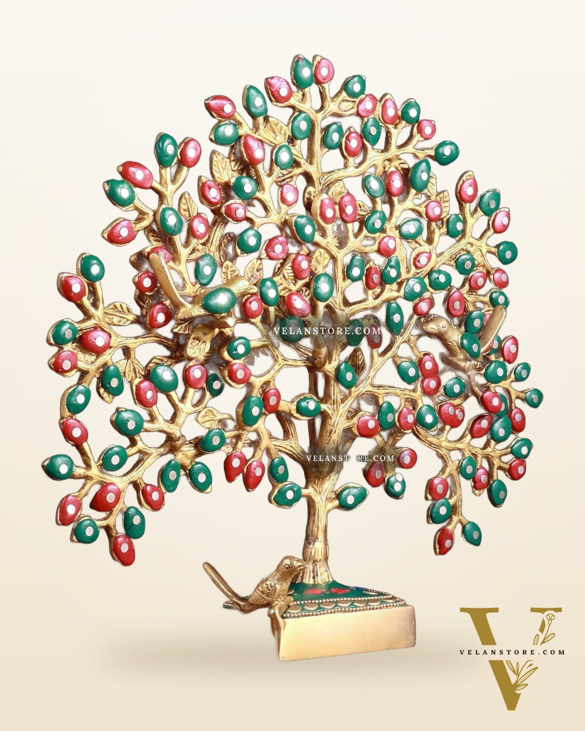 Brass Kalpavriksha tree for tables 11" stonework