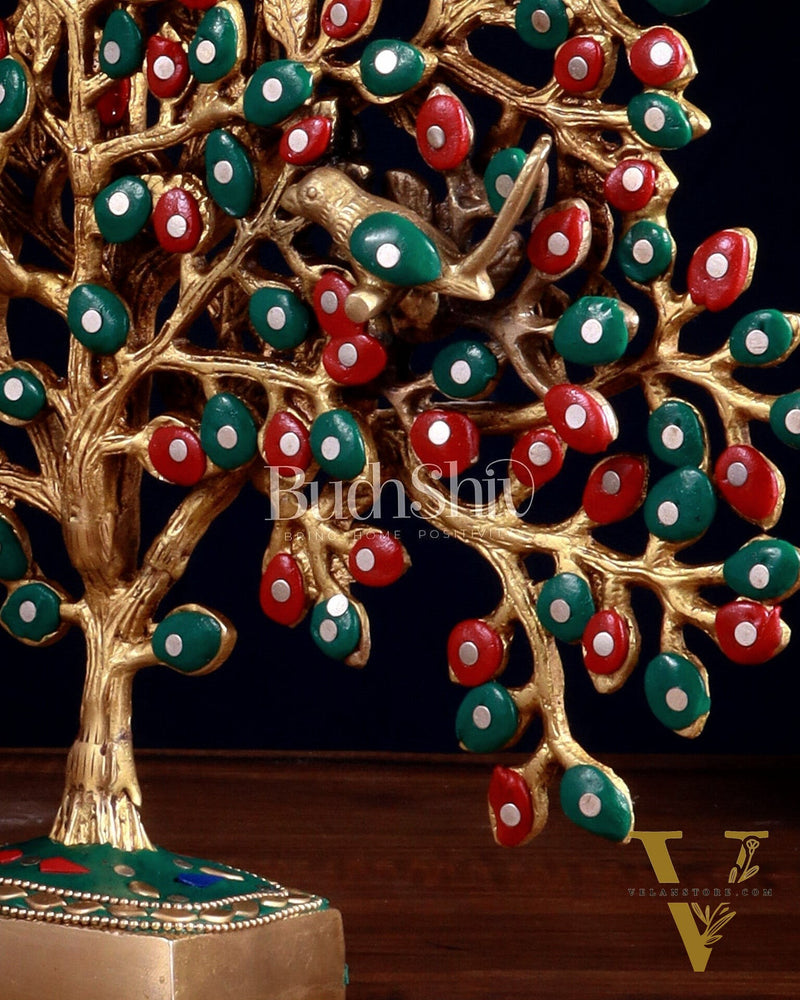 Brass Kalpavriksha tree for tables 11" stonework