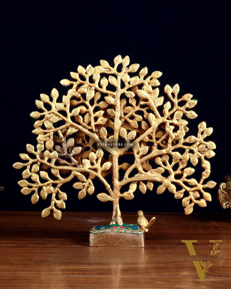 Brass Kalpavriksha tree for tables 11" stonework