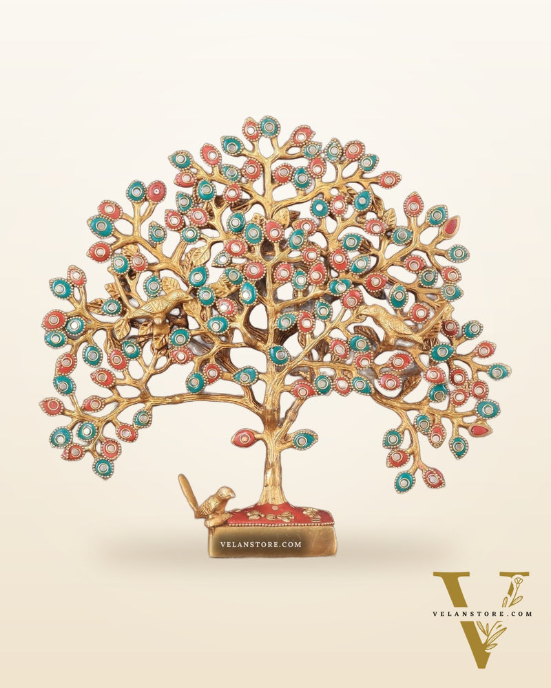 Brass Kalpavriksha tree for tables 11" stonework