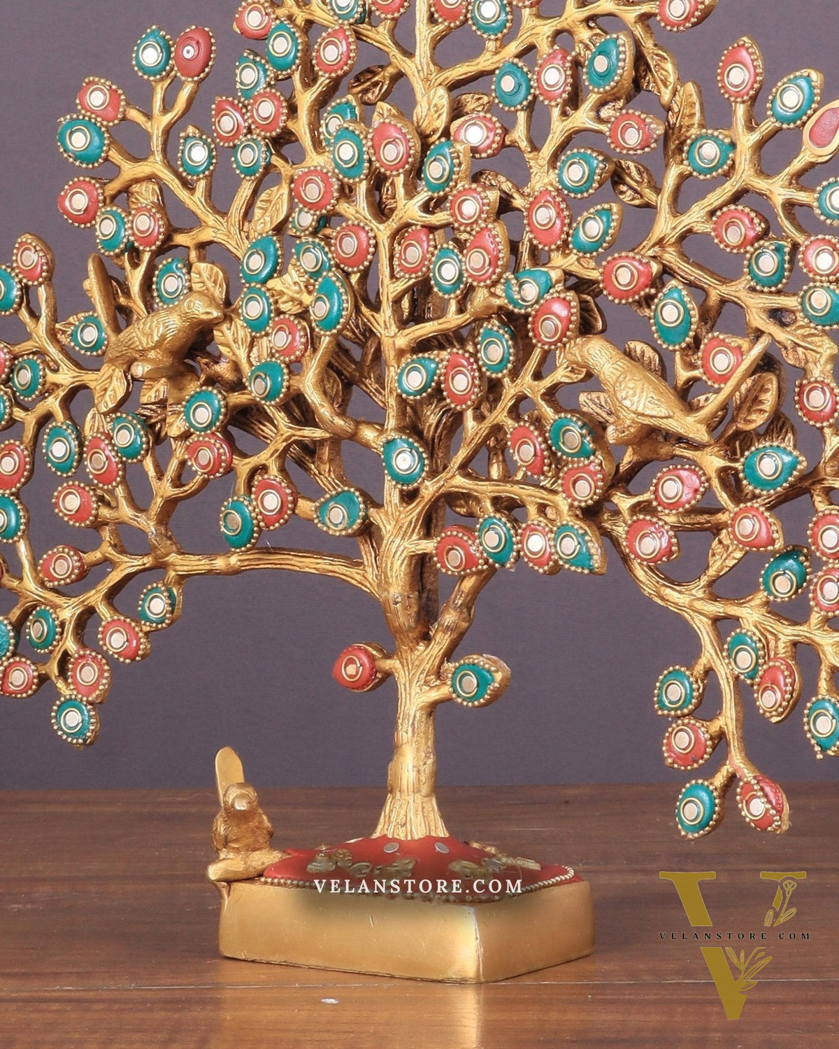 Brass Kalpavriksha tree for tables 11" stonework