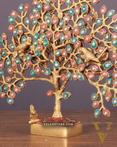 Brass Kalpavriksha tree for tables 11" stonework
