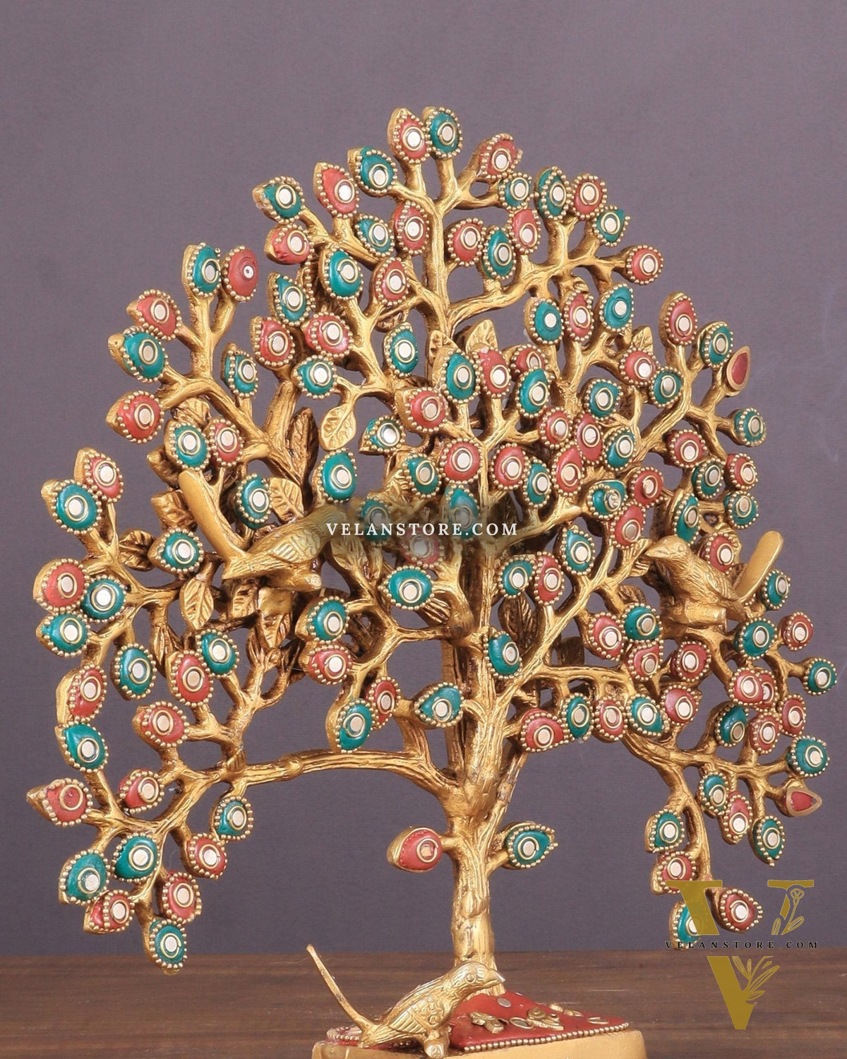 Brass Kalpavriksha tree for tables 11" stonework
