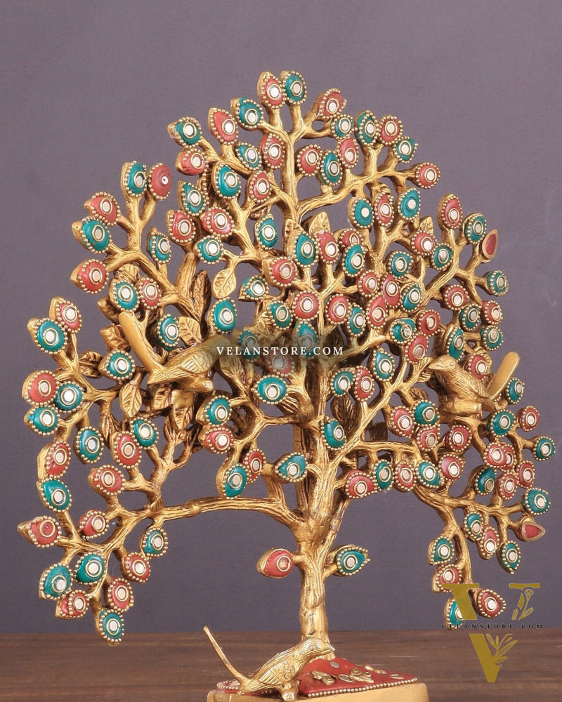 Brass Kalpavriksha tree for tables 11" stonework