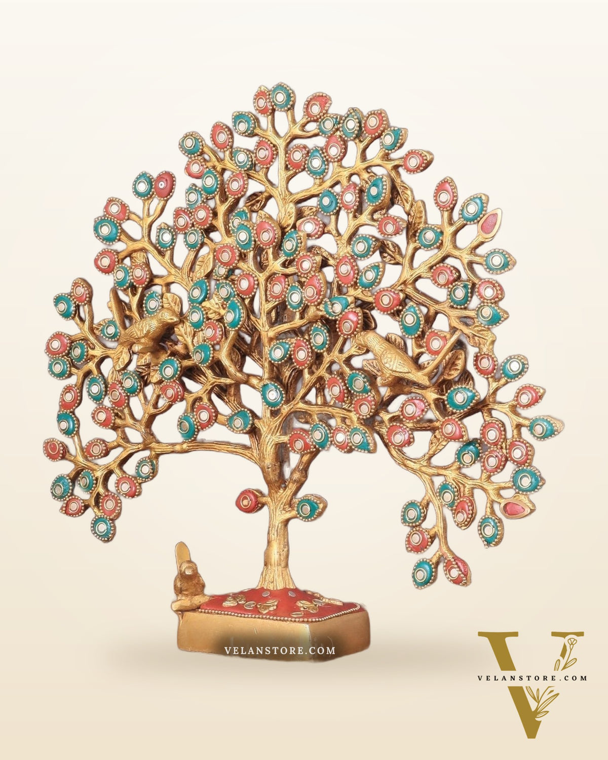 Brass Kalpavriksha tree for tables 11" stonework