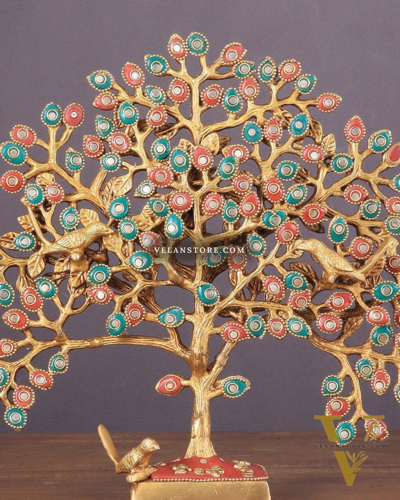 Brass Kalpavriksha tree for tables 11" stonework