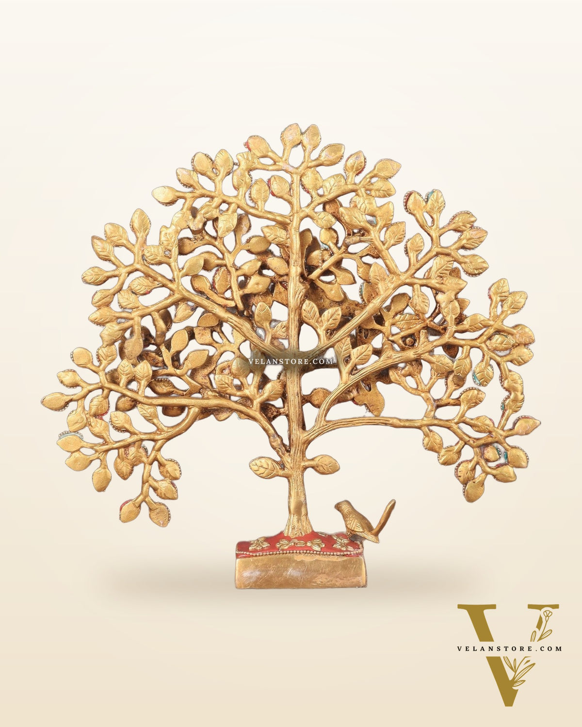 Brass Kalpavriksha tree for tables 11" stonework