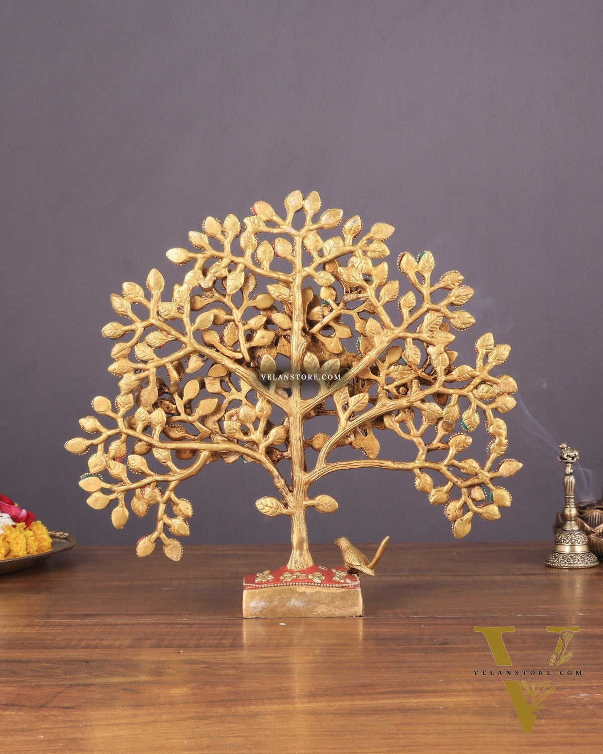 Brass Kalpavriksha tree for tables 11" stonework