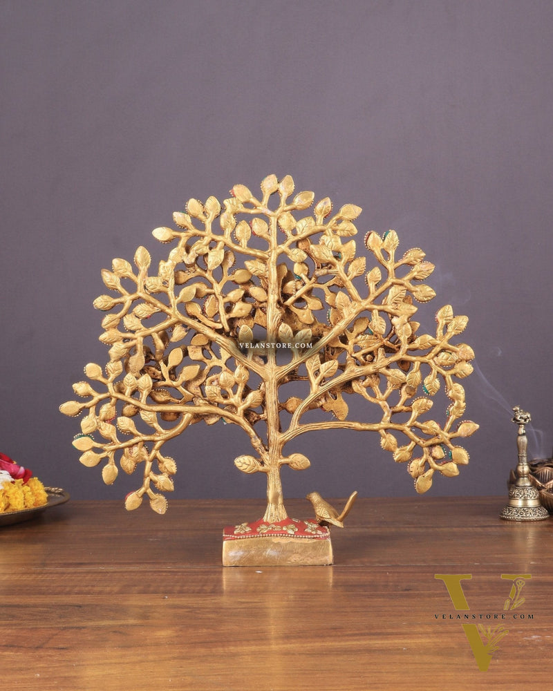 Brass Kalpavriksha tree for tables 11" stonework