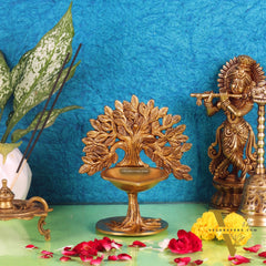 Brass Kalpavriksha Tree of Life Oil Diya - Handcrafted with Fine Detailing with roots