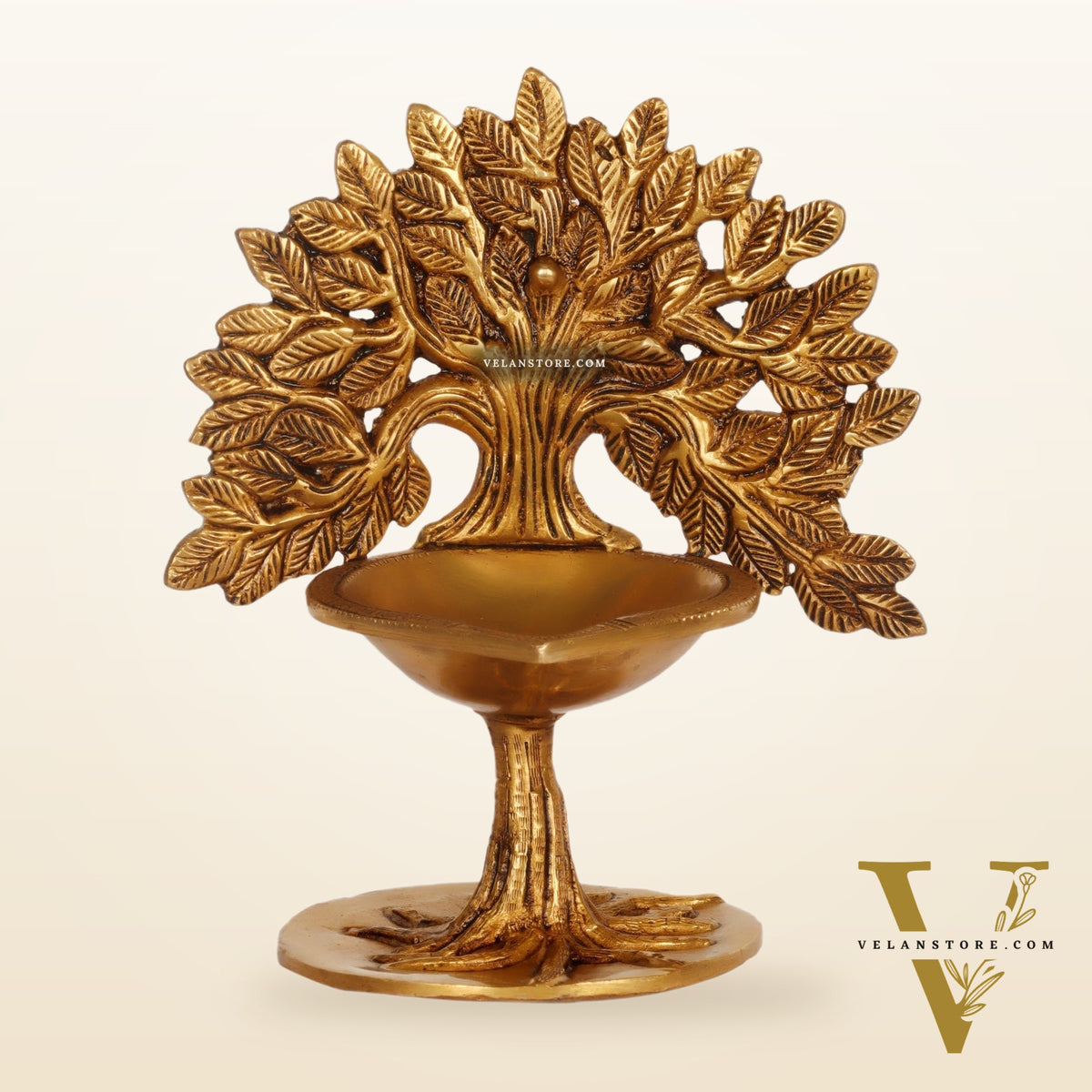 Brass Kalpavriksha Tree of Life Oil Diya - Handcrafted with Fine Detailing with roots
