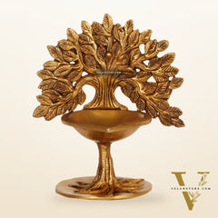 Brass Kalpavriksha Tree of Life Oil Diya - Handcrafted with Fine Detailing with roots