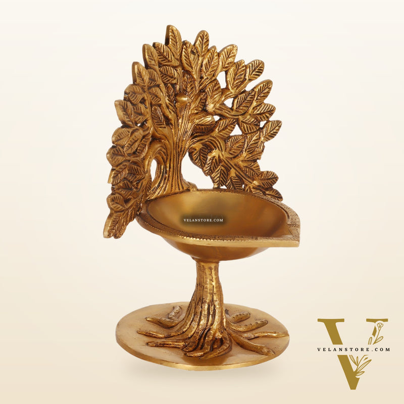 Brass Kalpavriksha Tree of Life Oil Diya - Handcrafted with Fine Detailing with roots