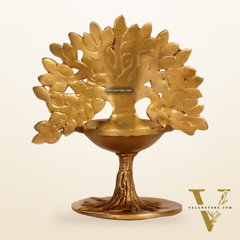 Brass Kalpavriksha Tree of Life Oil Diya - Handcrafted with Fine Detailing with roots