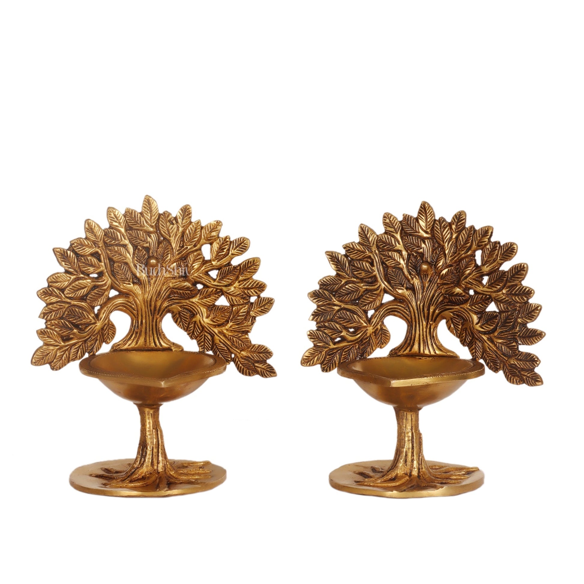 Brass Kalpavriksha Tree of Life Oil Diya - Handcrafted with Fine Detailing with roots