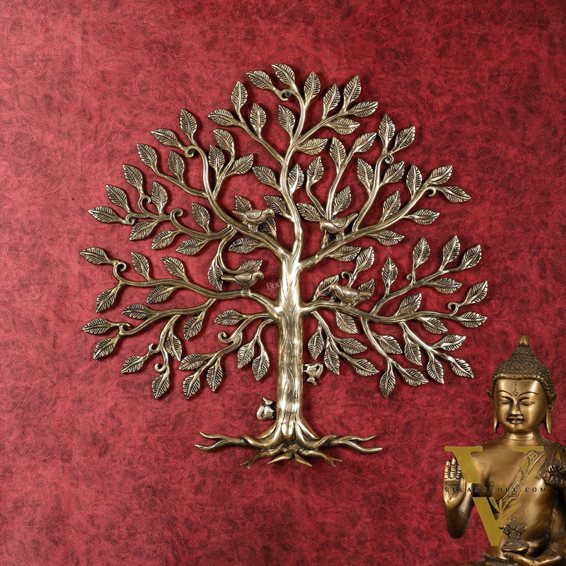 Brass Kalpavriksha Tree with birds wall hanging 20 inch
