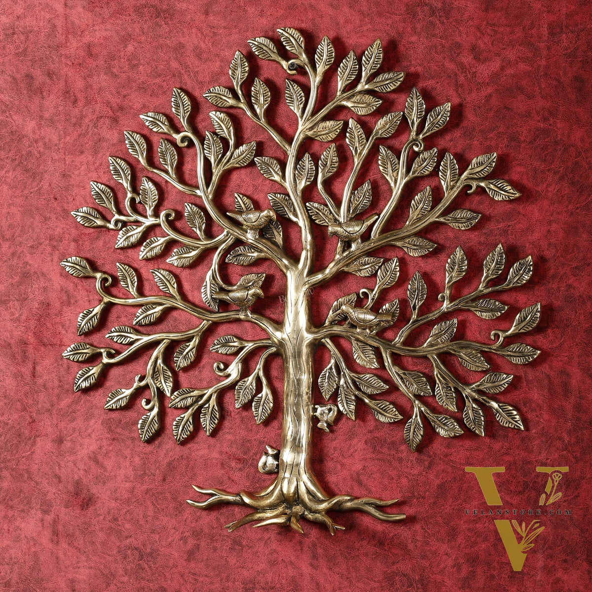 Brass Kalpavriksha Tree with birds wall hanging 20 inch