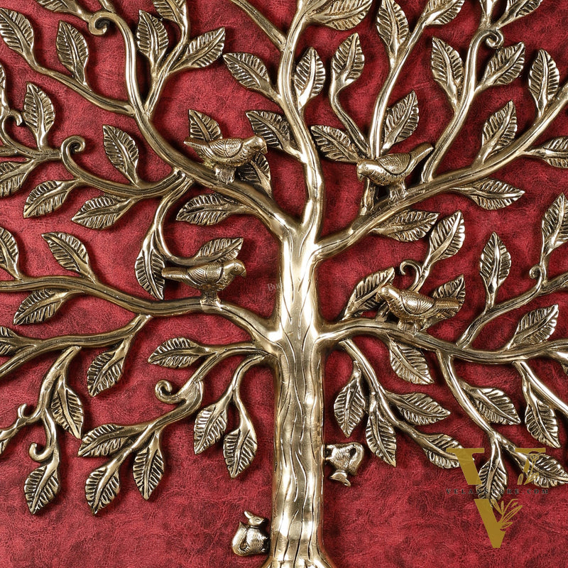 Brass Kalpavriksha Tree with birds wall hanging 20 inch