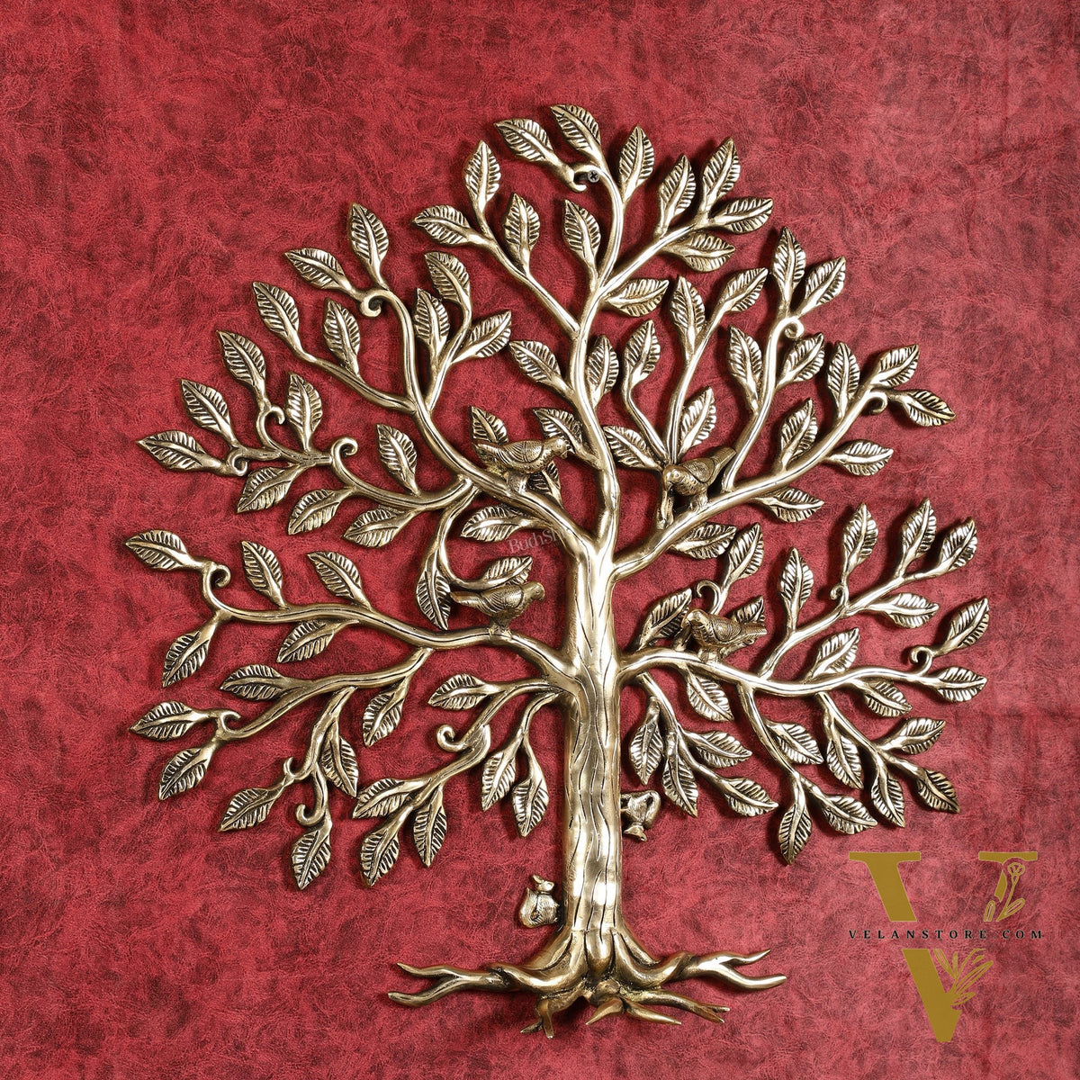 Brass Kalpavriksha Tree with birds wall hanging 20 inch