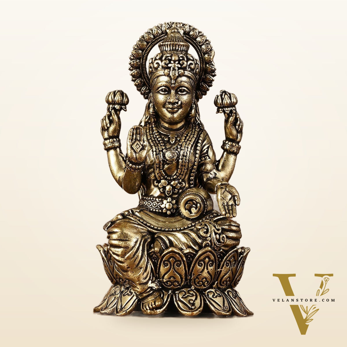 Brass kamal lakshmi idol 4"