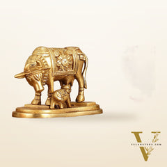 Brass Kamdhenu Cow and Calf Idol - 6 Inch