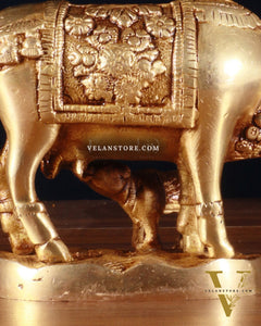 Brass Kamdhenu Cow with Calf Idol – 3.8 Inch