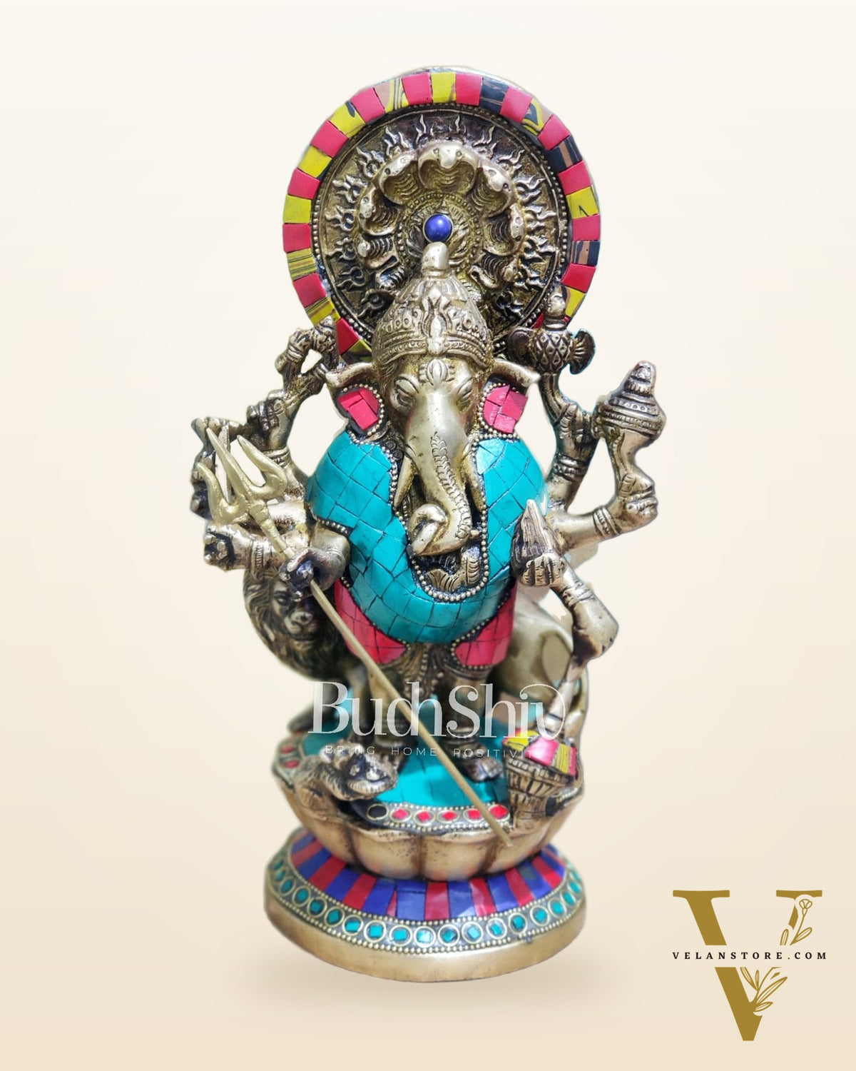 Brass Kana dhrishti Ganesha statue 12"