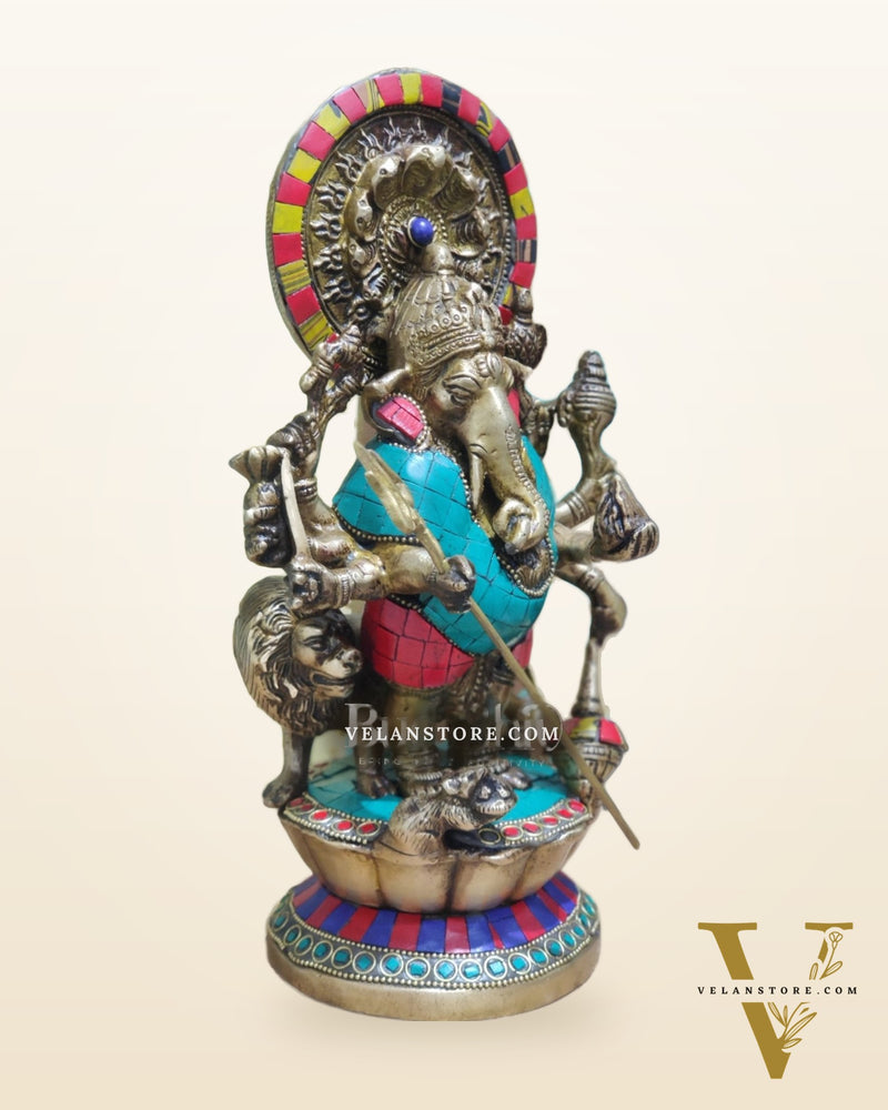 Brass Kana dhrishti Ganesha statue 12"