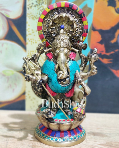 Brass Kana dhrishti Ganesha statue 12"