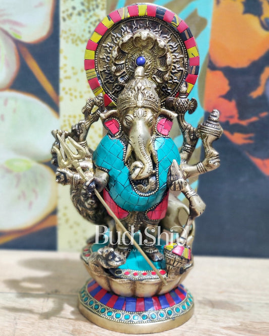 Brass Kana dhrishti Ganesha statue 12"