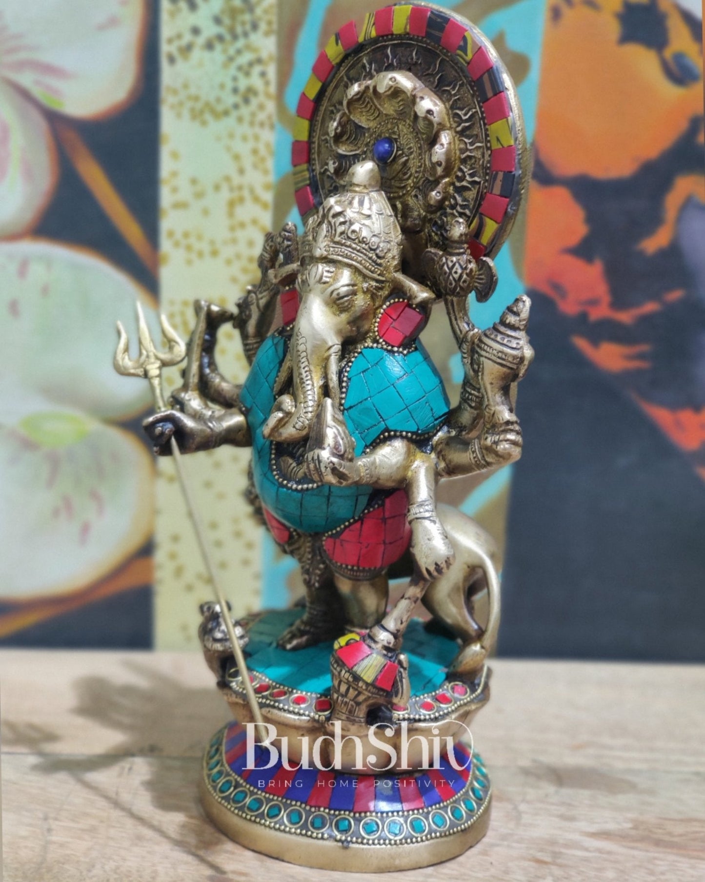 Brass Kana dhrishti Ganesha statue 12"