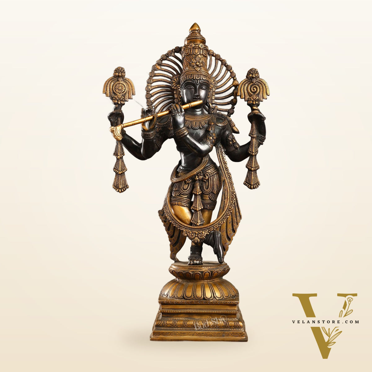 Brass Krishna 4 arms Statue | Black | Height 24 Inch