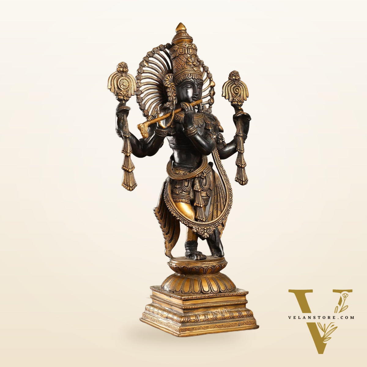 Brass Krishna 4 arms Statue | Black | Height 24 Inch