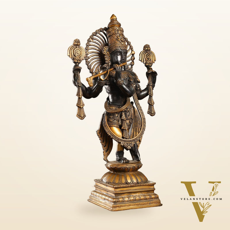 Brass Krishna 4 arms Statue | Black | Height 24 Inch