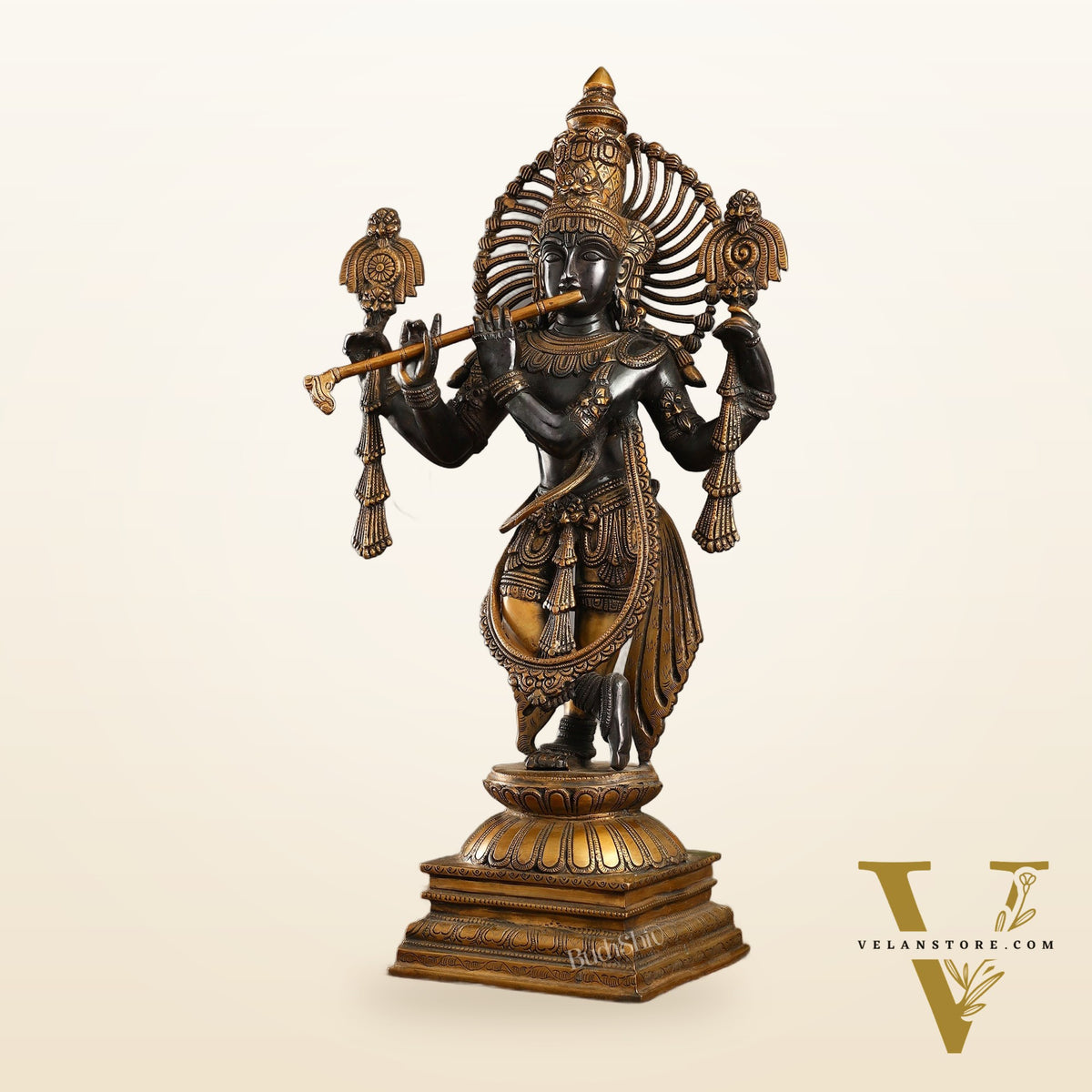 Brass Krishna 4 arms Statue | Black | Height 24 Inch