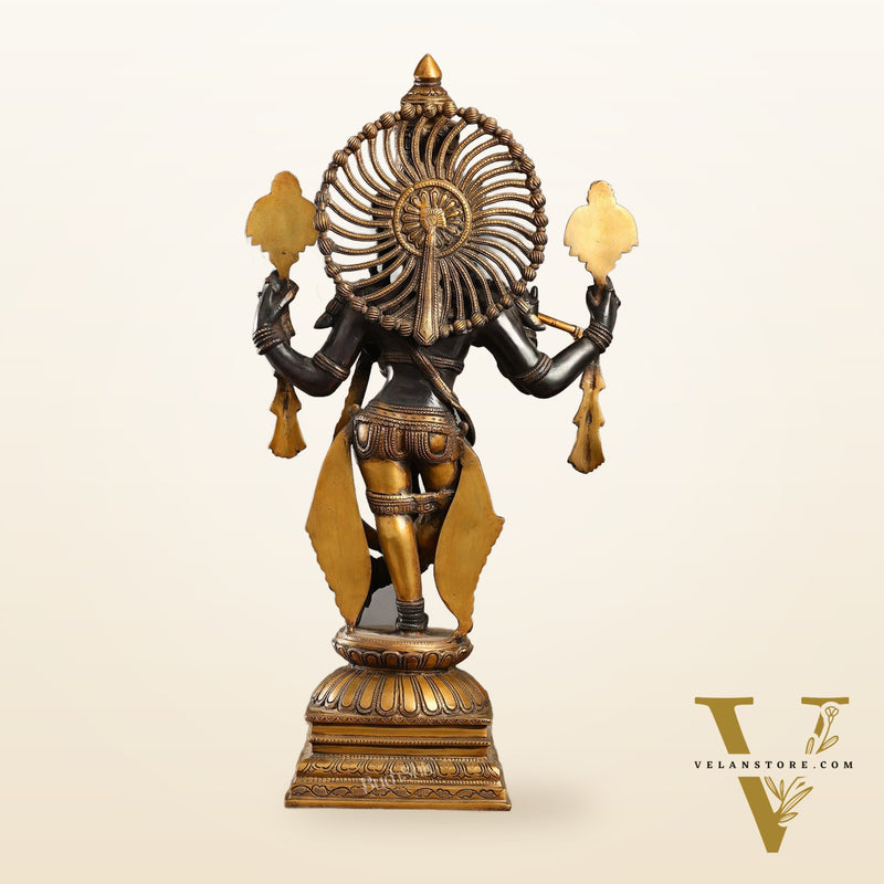 Brass Krishna 4 arms Statue | Black | Height 24 Inch