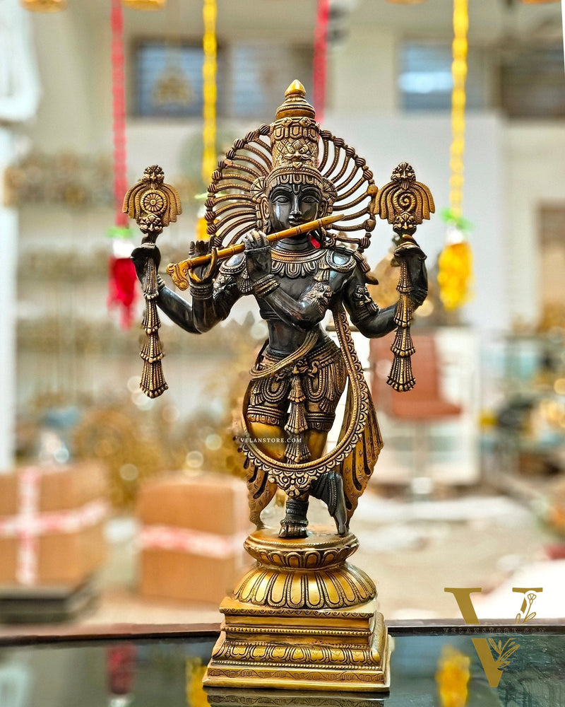 Brass Krishna 4 arms Statue | Black | Height 24 Inch
