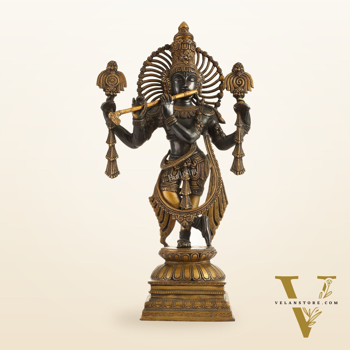 Brass Krishna 4 arms Statue | Black | Height 24 Inch