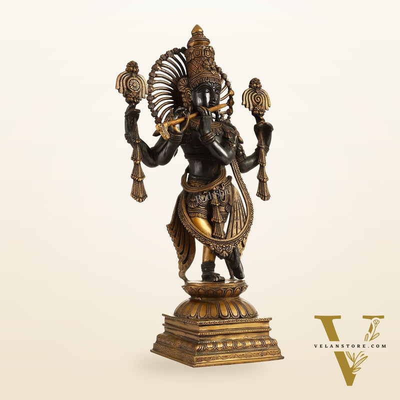 Brass Krishna 4 arms Statue | Black | Height 24 Inch