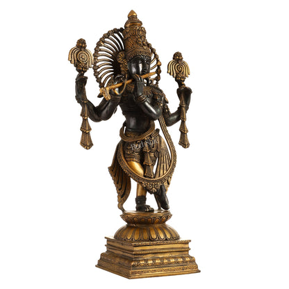 Brass Krishna 4 arms Statue | Black | Height 24 Inch