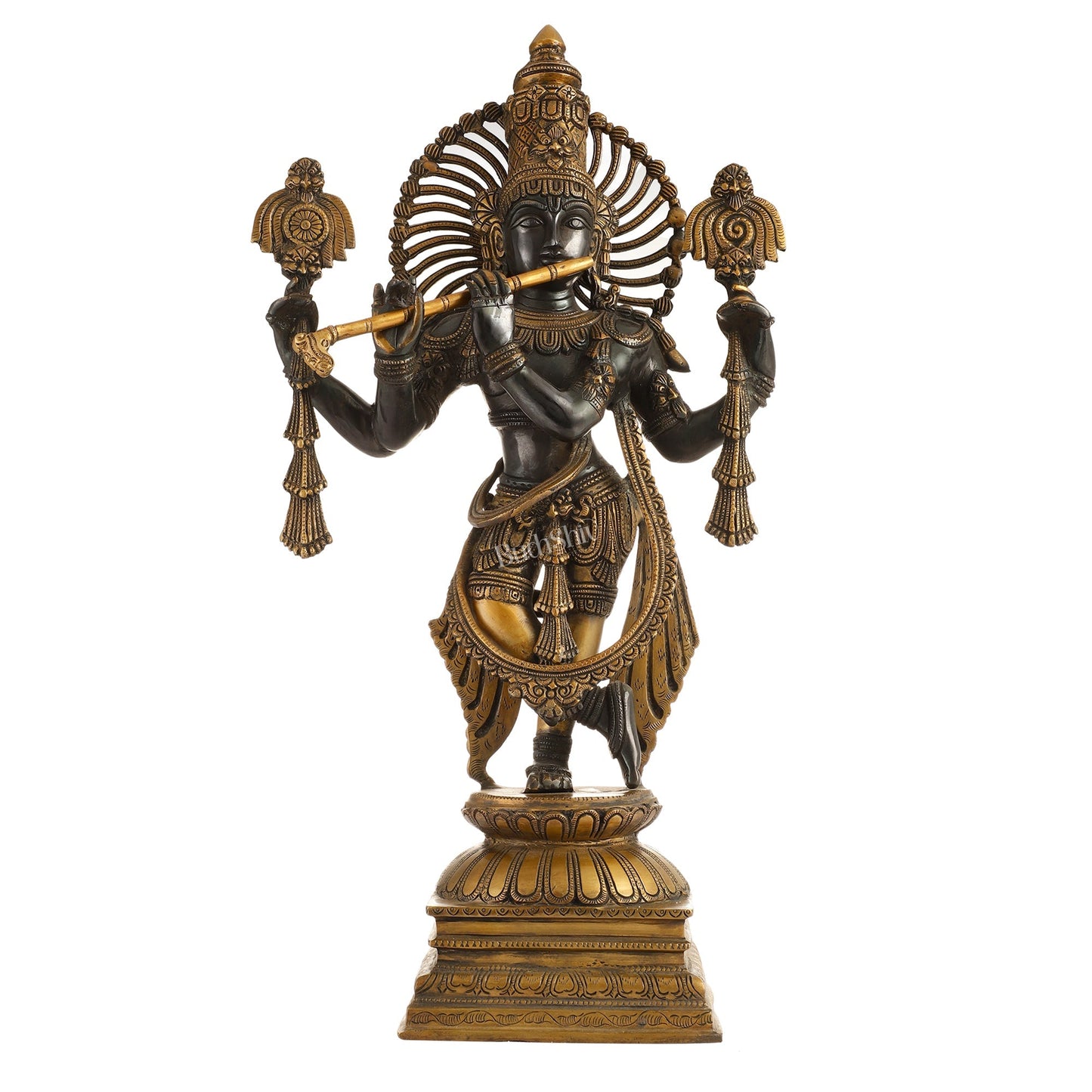 Brass Krishna 4 arms Statue | Black | Height 24 Inch