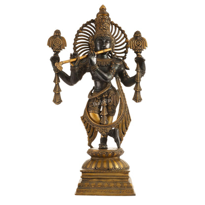 Brass Krishna 4 arms Statue | Black | Height 24 Inch